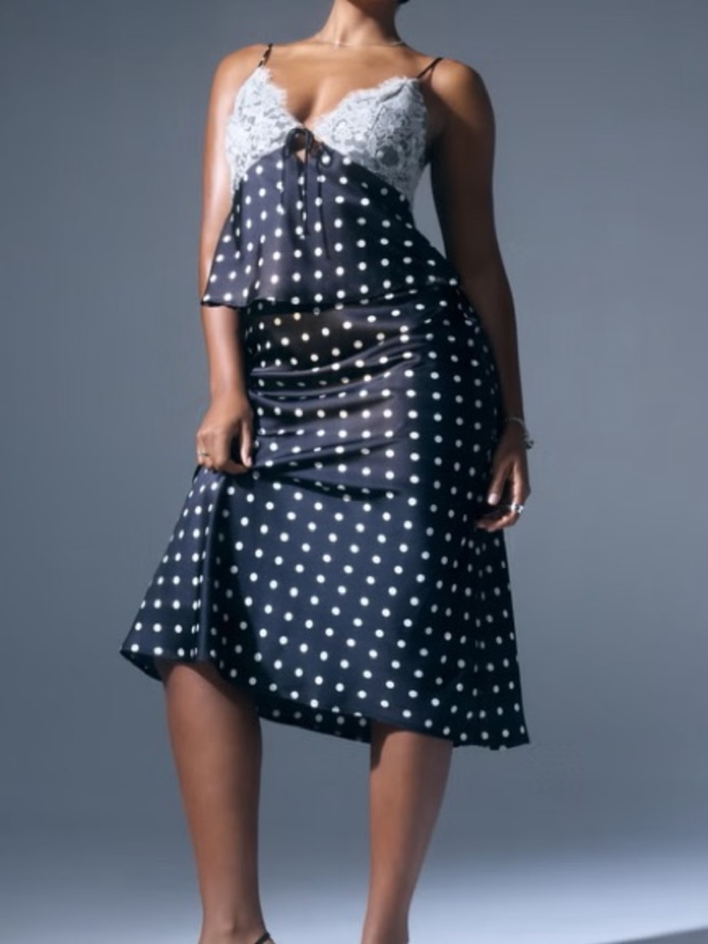 Abercrombie & Fitch Polka Dot High Rise Satin Midi Skirt - Picture 8 of 9